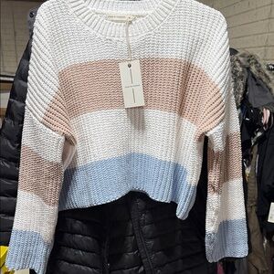 Crop sweater. White , tan , blue striped